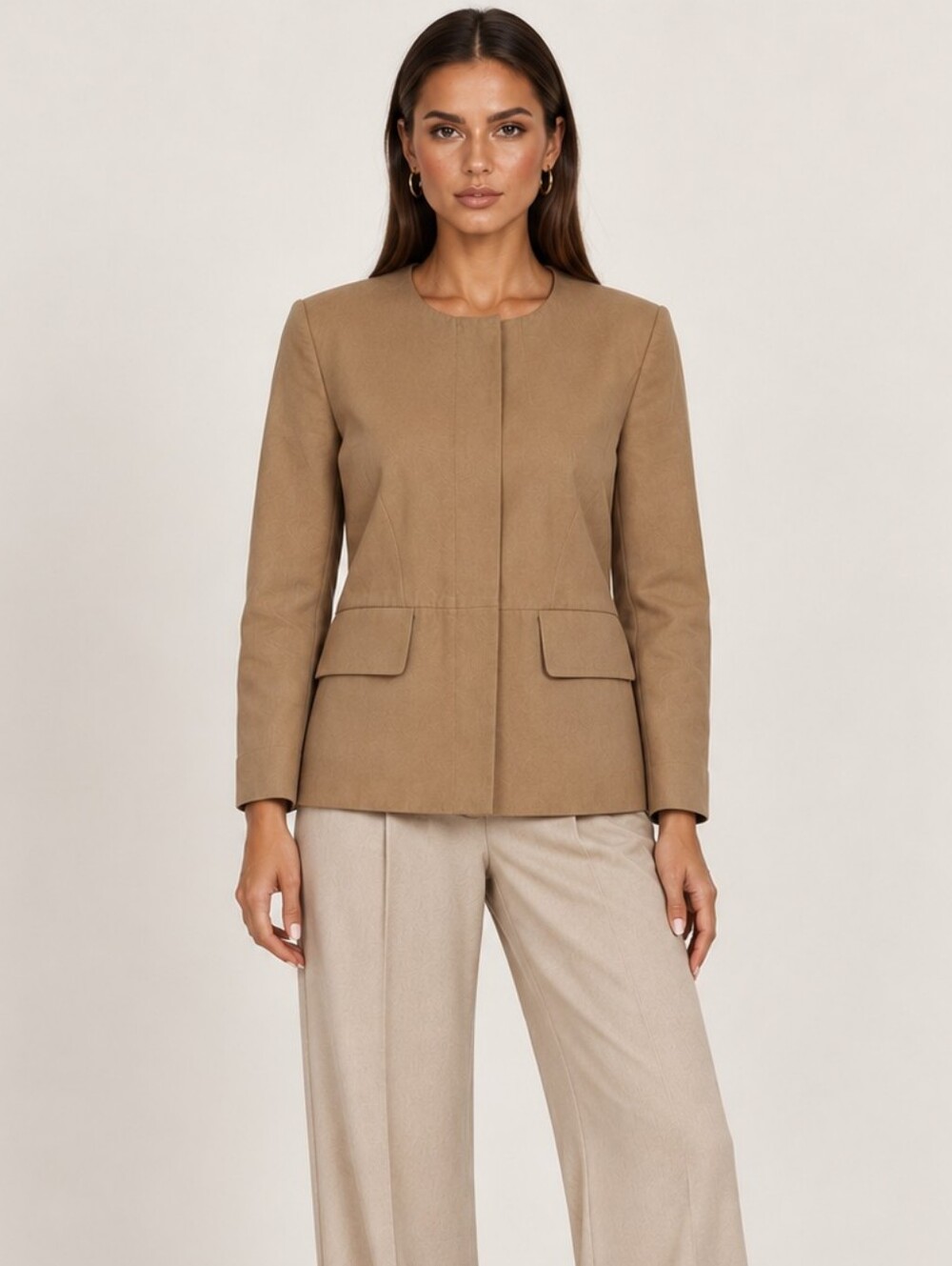Marni Camel Brown Collarless Blazer Jacket Size IT 42/ US 6